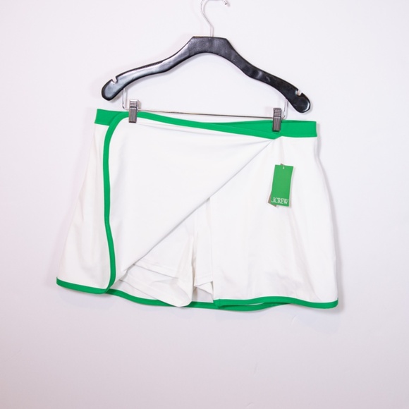 NEW J. Crew Cloudstretch Wrap Mini Built In Shorts Tennis Skirt White Green XL - Picture 2 of 4